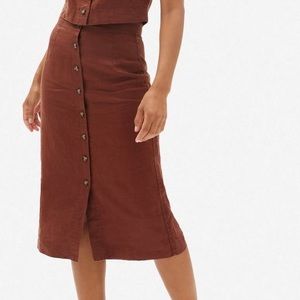 Everlane Button Front Linen Midi Skirt - Rich Brown